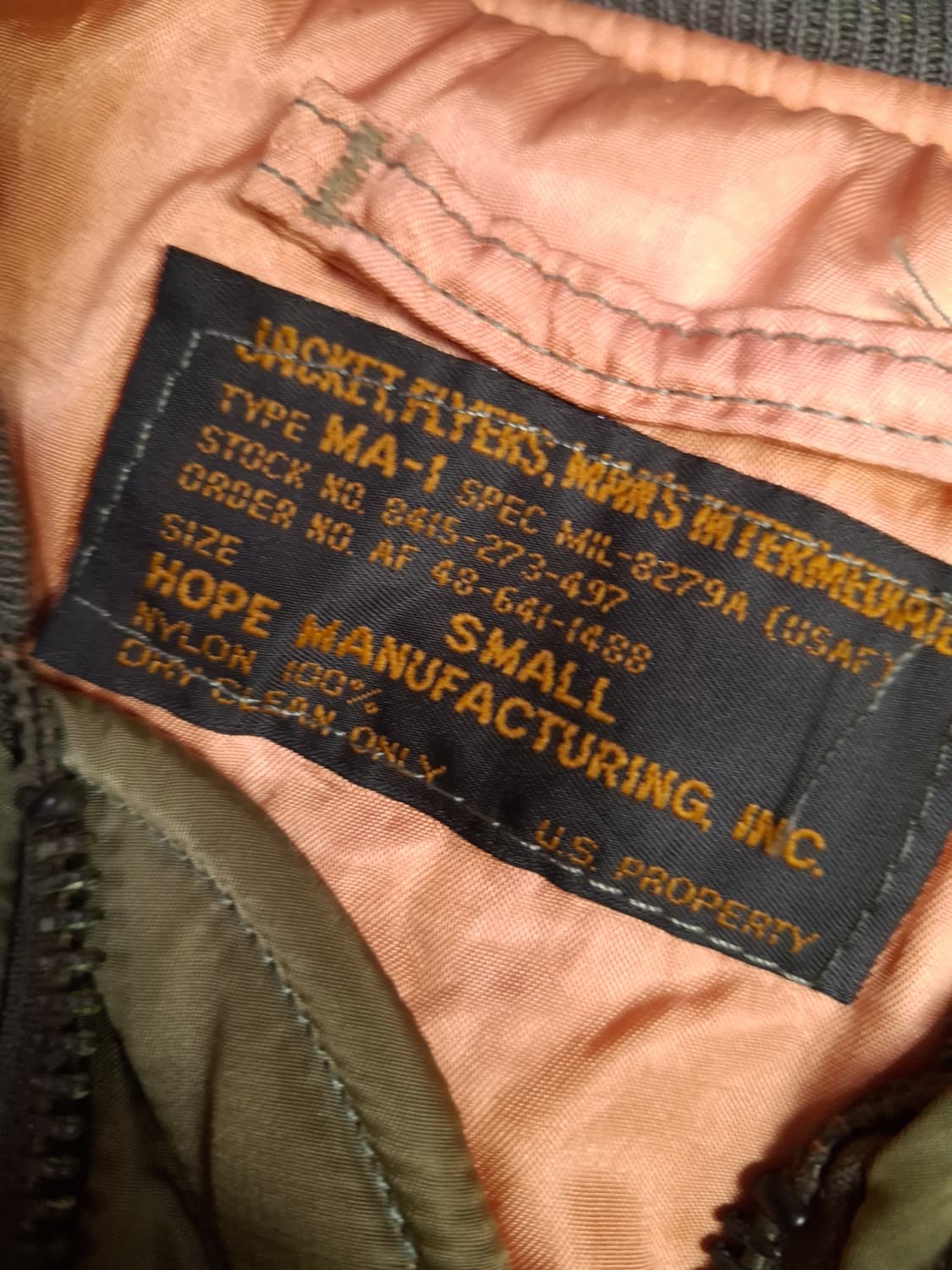 오리지날 90's 미국제조 호프사 미공군 MA-1 복각 울파일 항공자켓 상품이미지3
