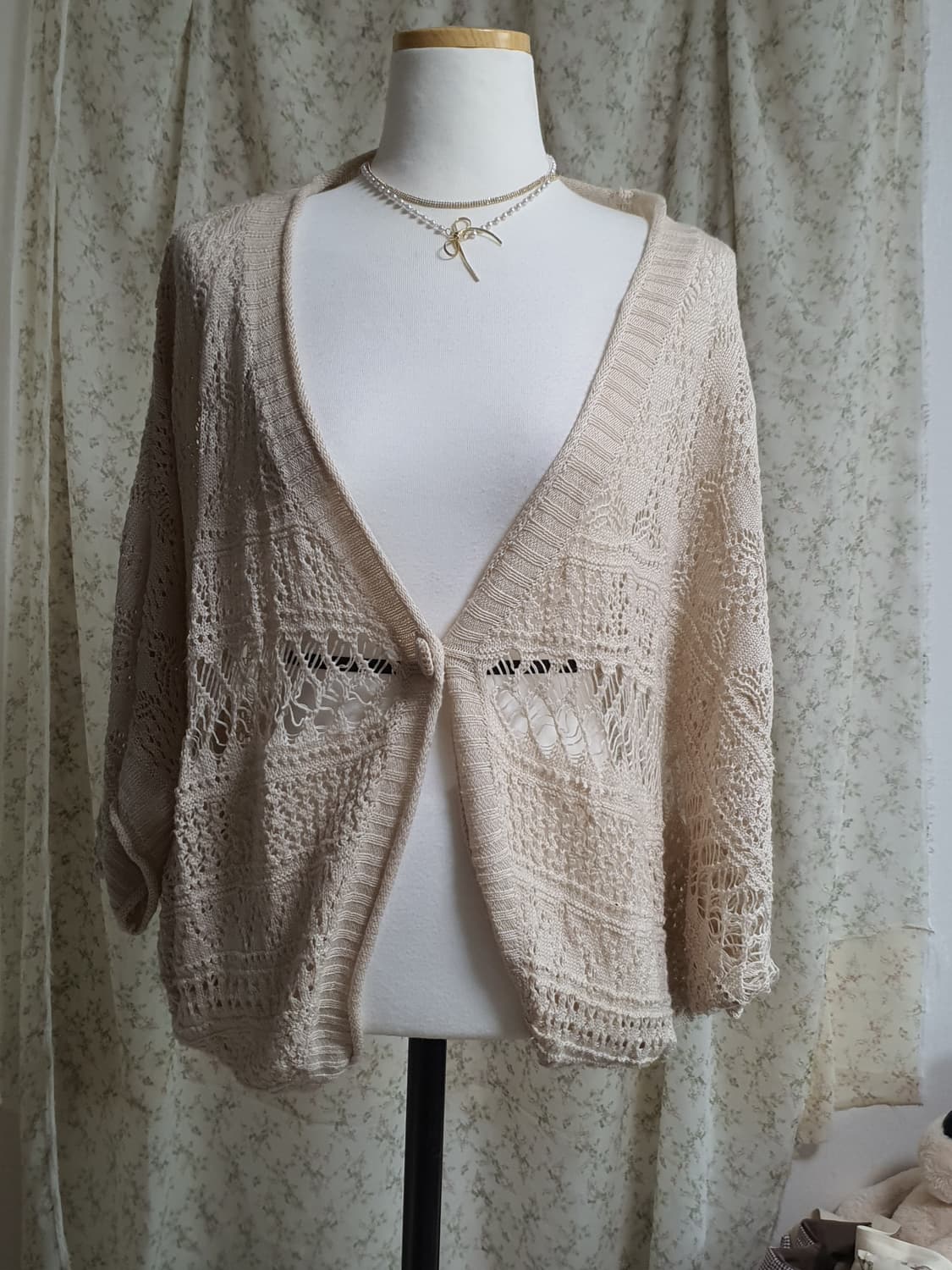 [일본빈티지] 아이보리 펀칭 니트 가디건 숏 Free 상품이미지1