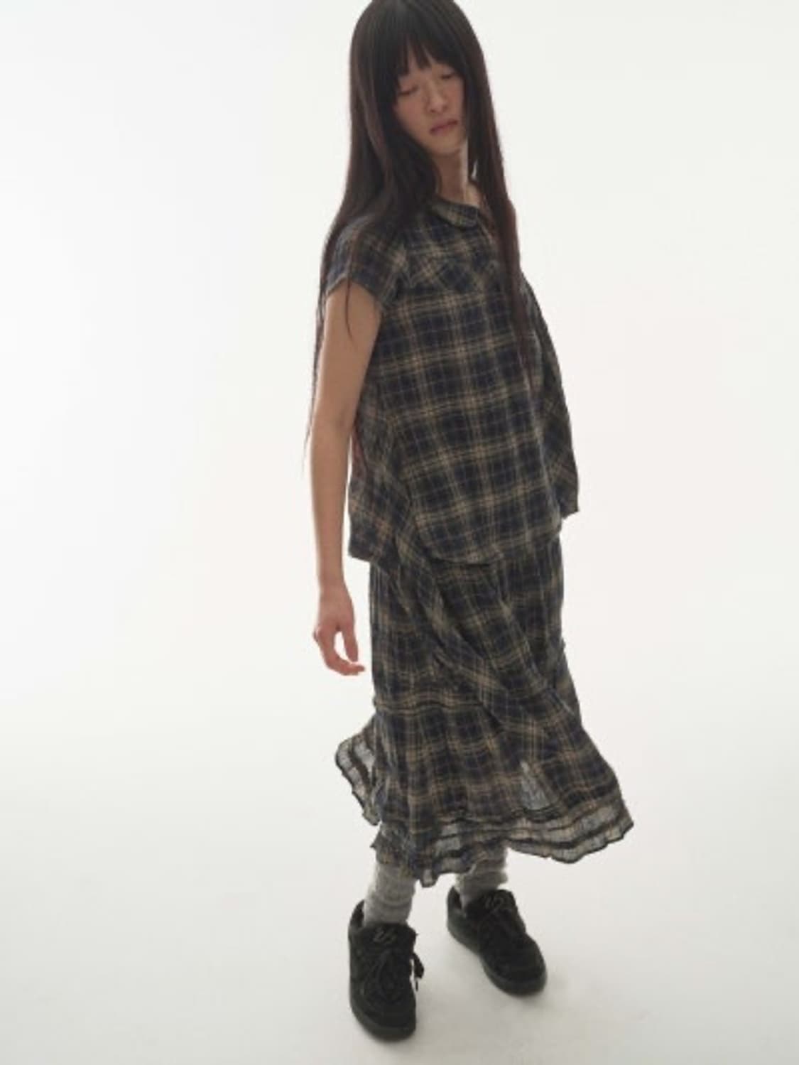 코이세이오 셔링 미디 스커트 체크 상품이미지2