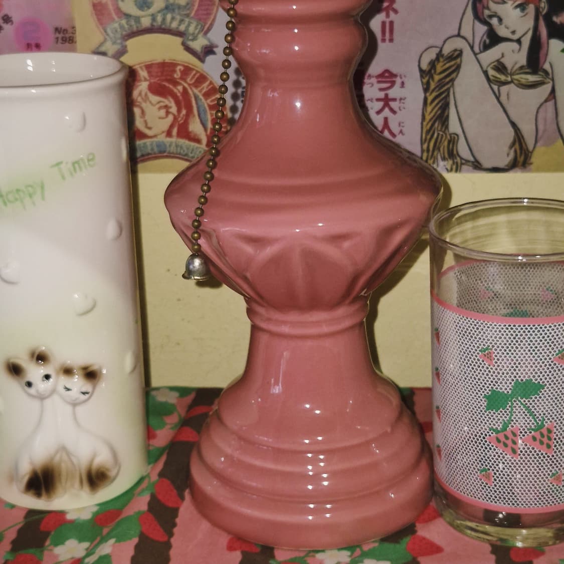 80s 소쇼 레트로 로즈 도자기 스탠드 램프 상품이미지9