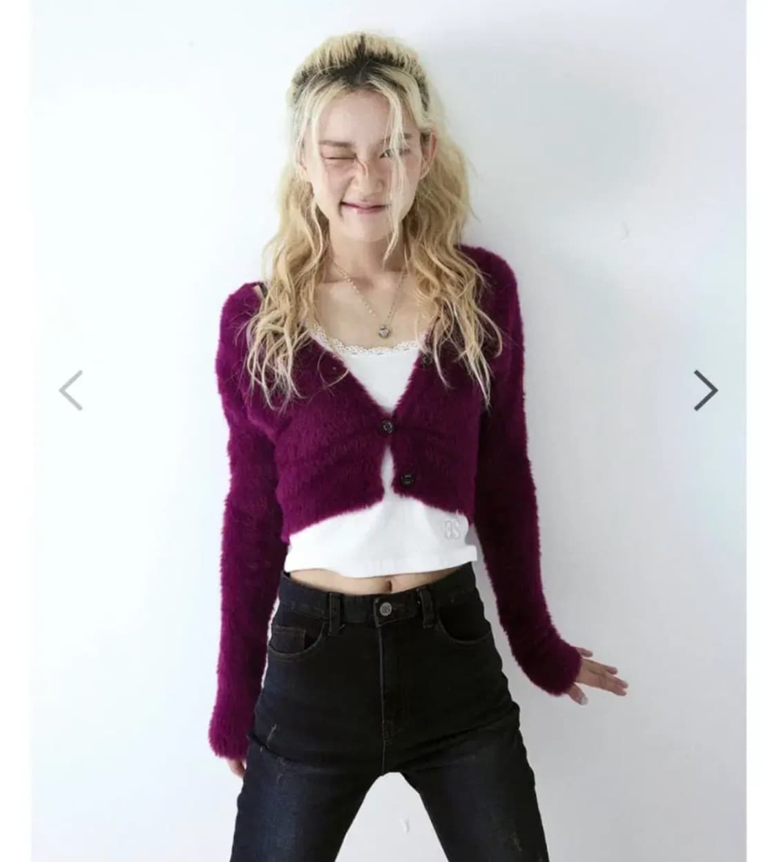 애즈온 마카롱 가디건 마젠타 상품이미지1