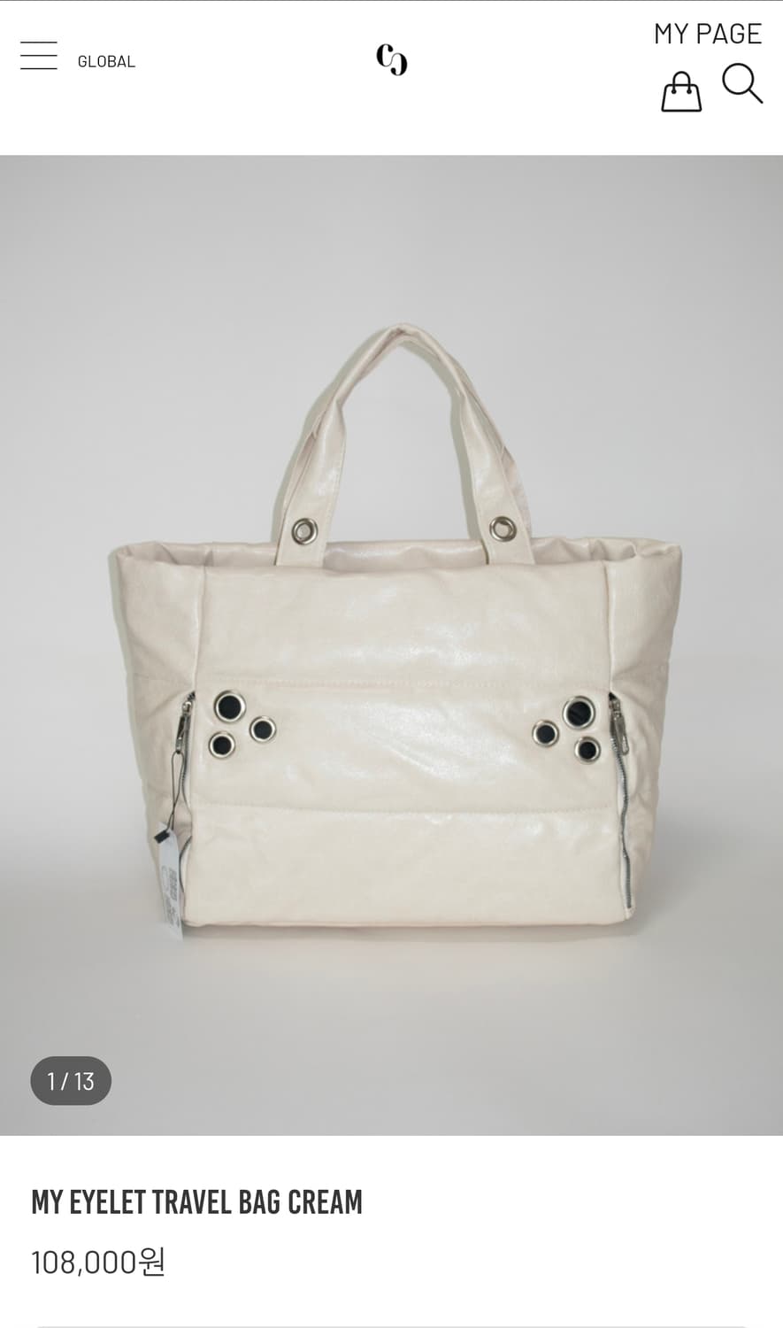 쿨사이드오브더필로우 MY EYELET TRAVEL BAG 크림색 상품이미지4