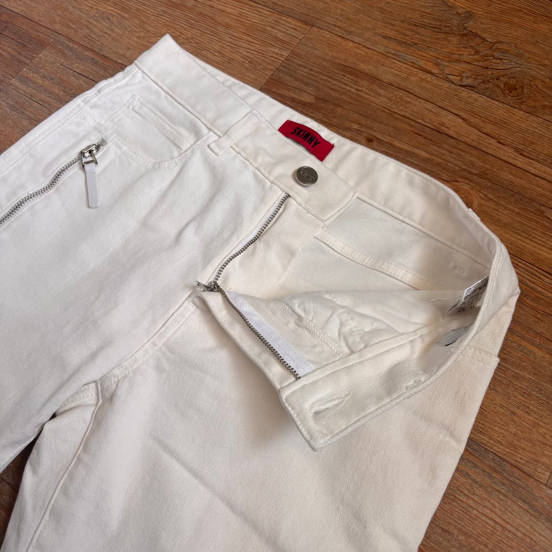 시스템 청바지 화이트진 27 스키니 스판 데님 지퍼 디테일 상품이미지2