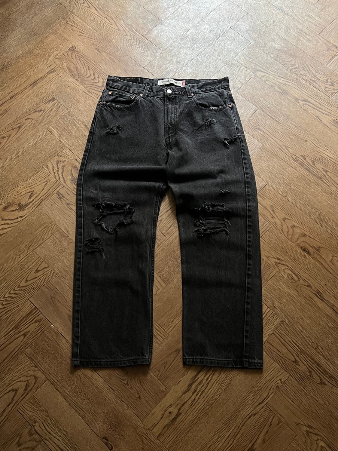 [34]00's 리바이스 USA 505 디스트로이드 흑청 데님 팬츠 상품이미지1