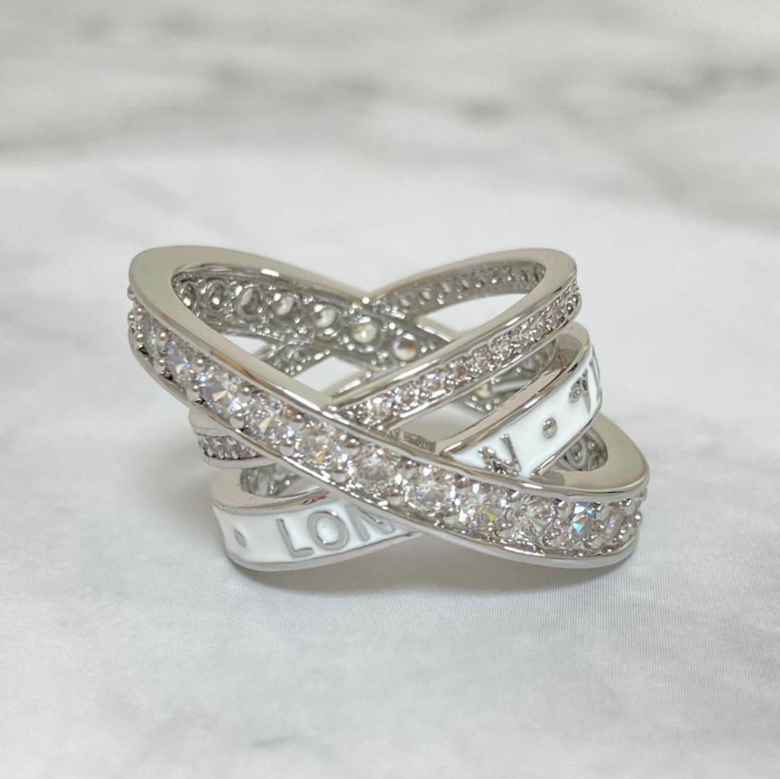 비비안 웨스트우드 아카이브 화이트 레터링 로고 각인 3단 레이어 링 반지 상품이미지3