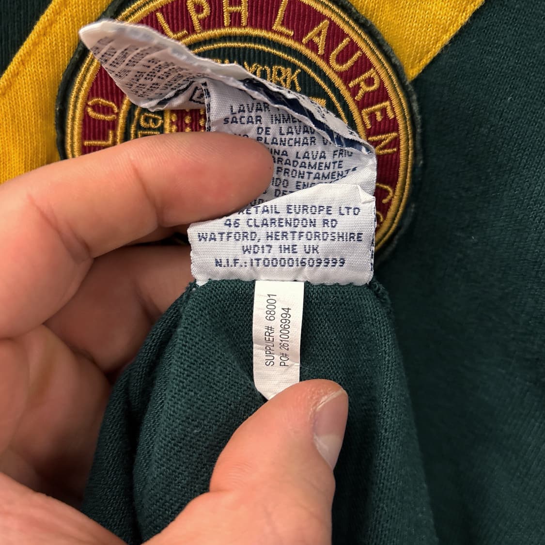 90s 폴로 랄프로렌 V-쉐브론 스트라이프 프레피 와펜 럭비티 N807 상품이미지9