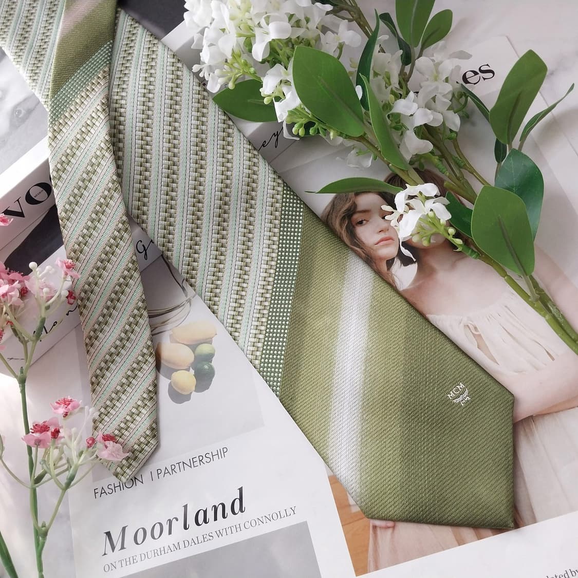 MCM 실크 그린 스트라이프 텍스처 넥타이 8.7cm A+등급 K1608 상품이미지2