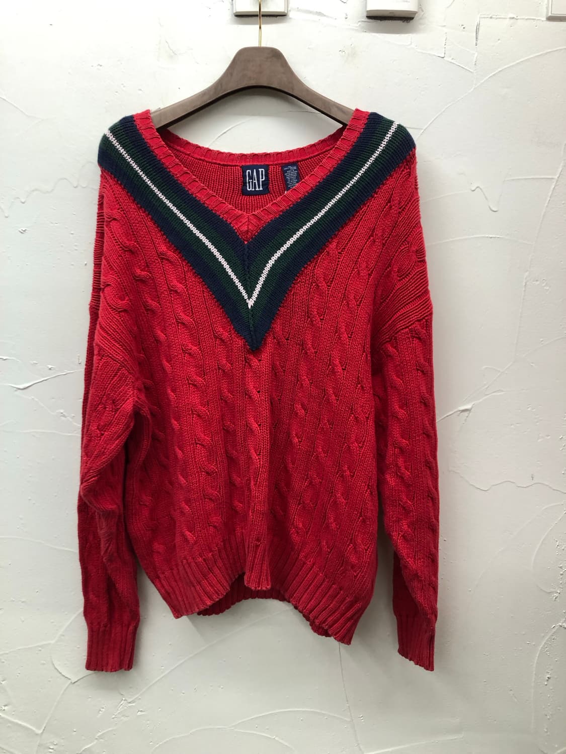 90s 올드 갭 브이넥 케이블 니트 상품이미지1