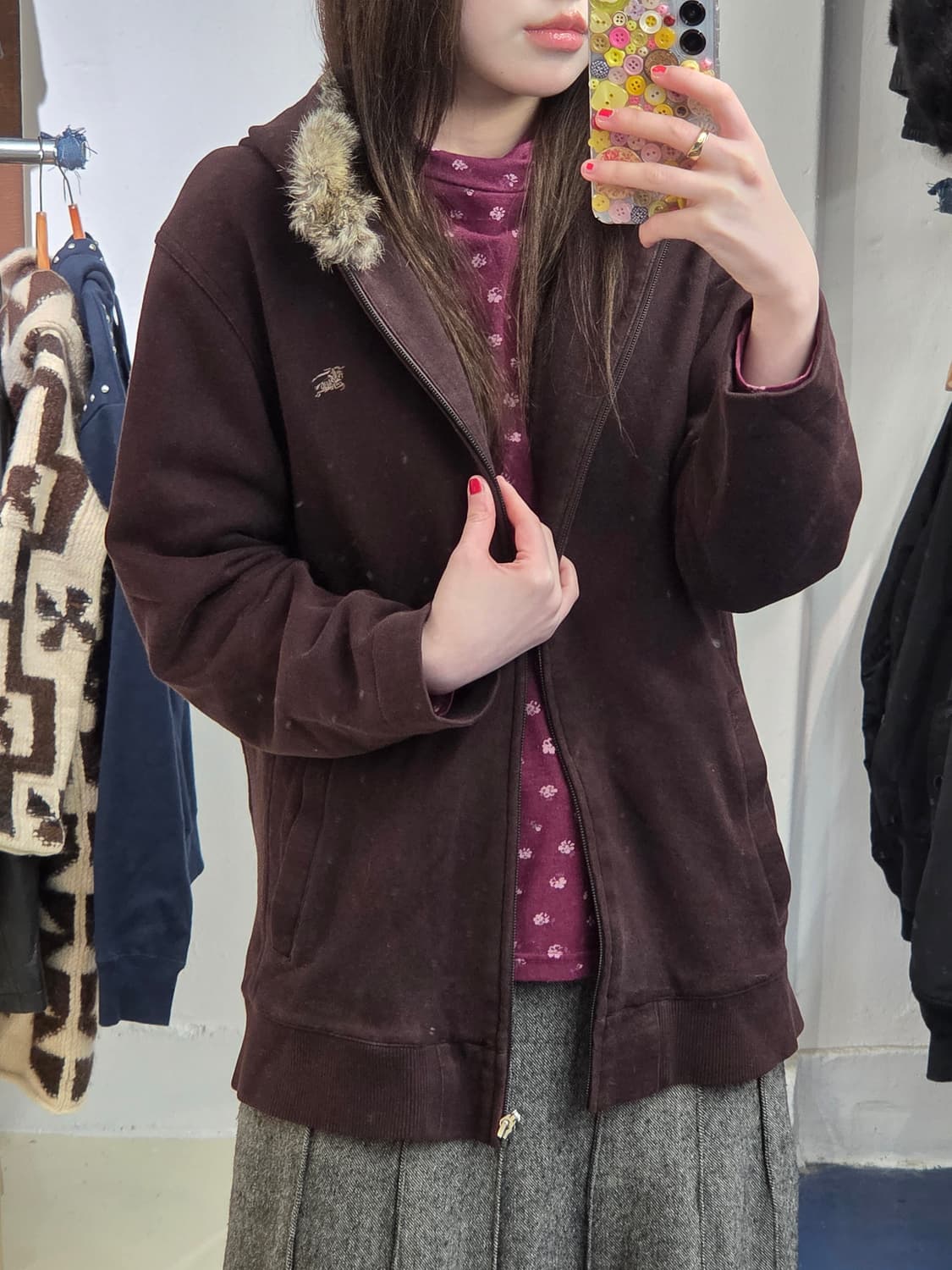 Burberry 버버리 블랙라벨 Y2K 털 후드 자켓 상품이미지2