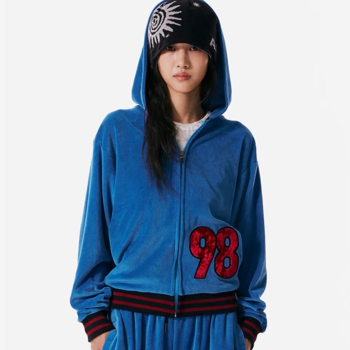 아캄 98 패치 벨루어  후드집업 블루 1사이즈 상품이미지3