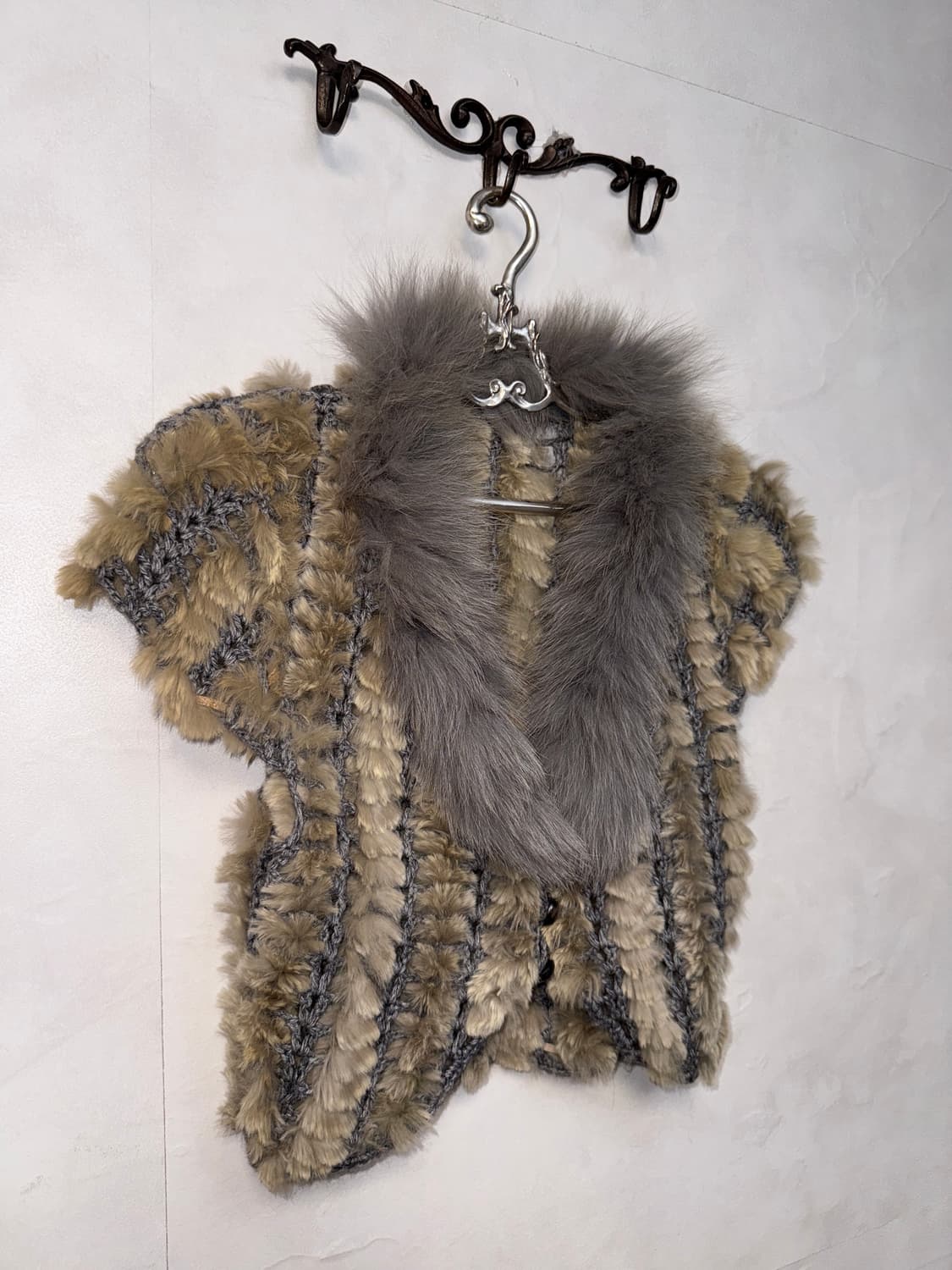 Ash brown rabbit&fox fur half knit 가디건 상품이미지4