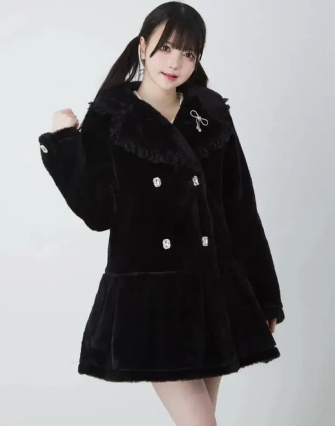 앙크루즈 블랙 퍼 코트 지뢰계 양산형 상품이미지1