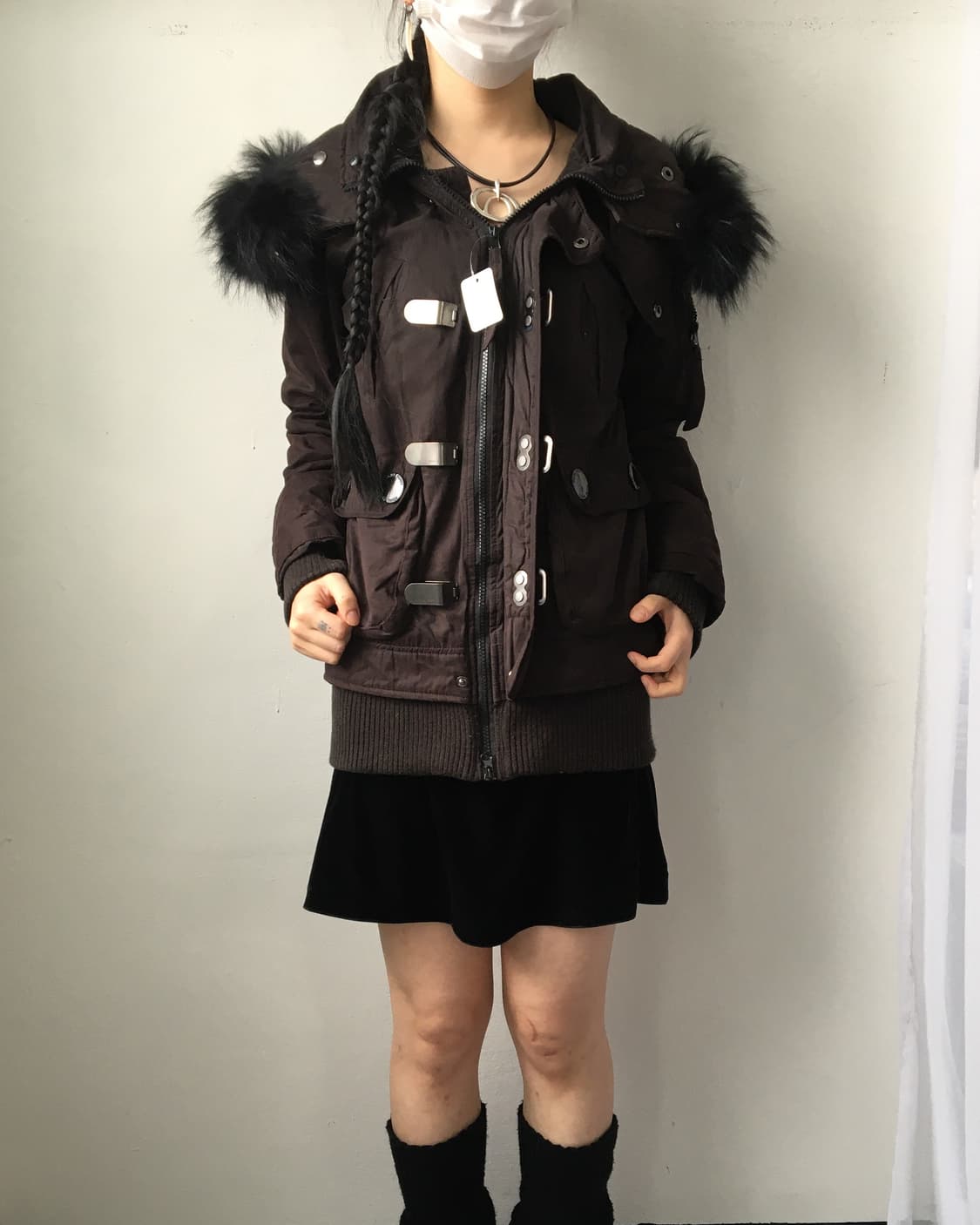 Fake fur hood high neck filed jacket 상품이미지9