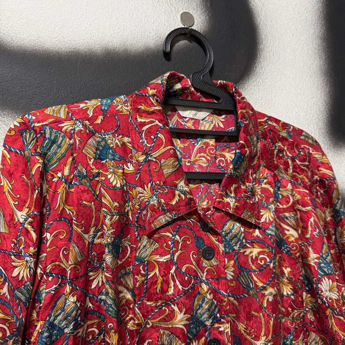 VTG 빈티지 100% 실크 플라워 자카드 풀 패턴 블라우스 셔츠 상품이미지3