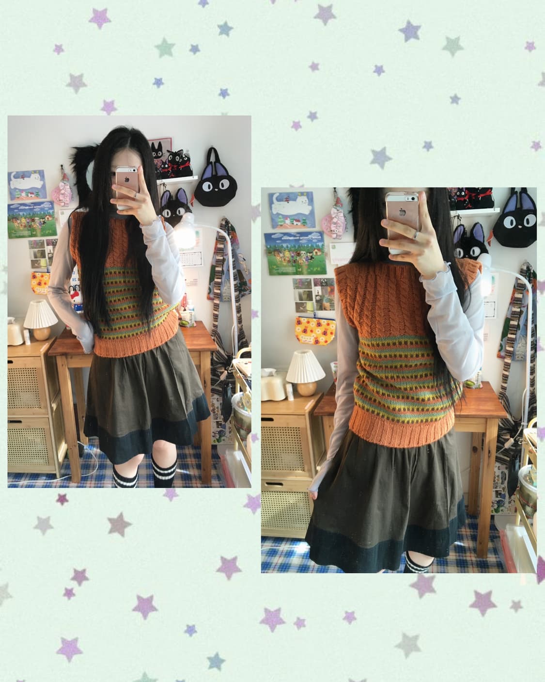 vintage cable stripe mix vest terracotta 상품이미지1