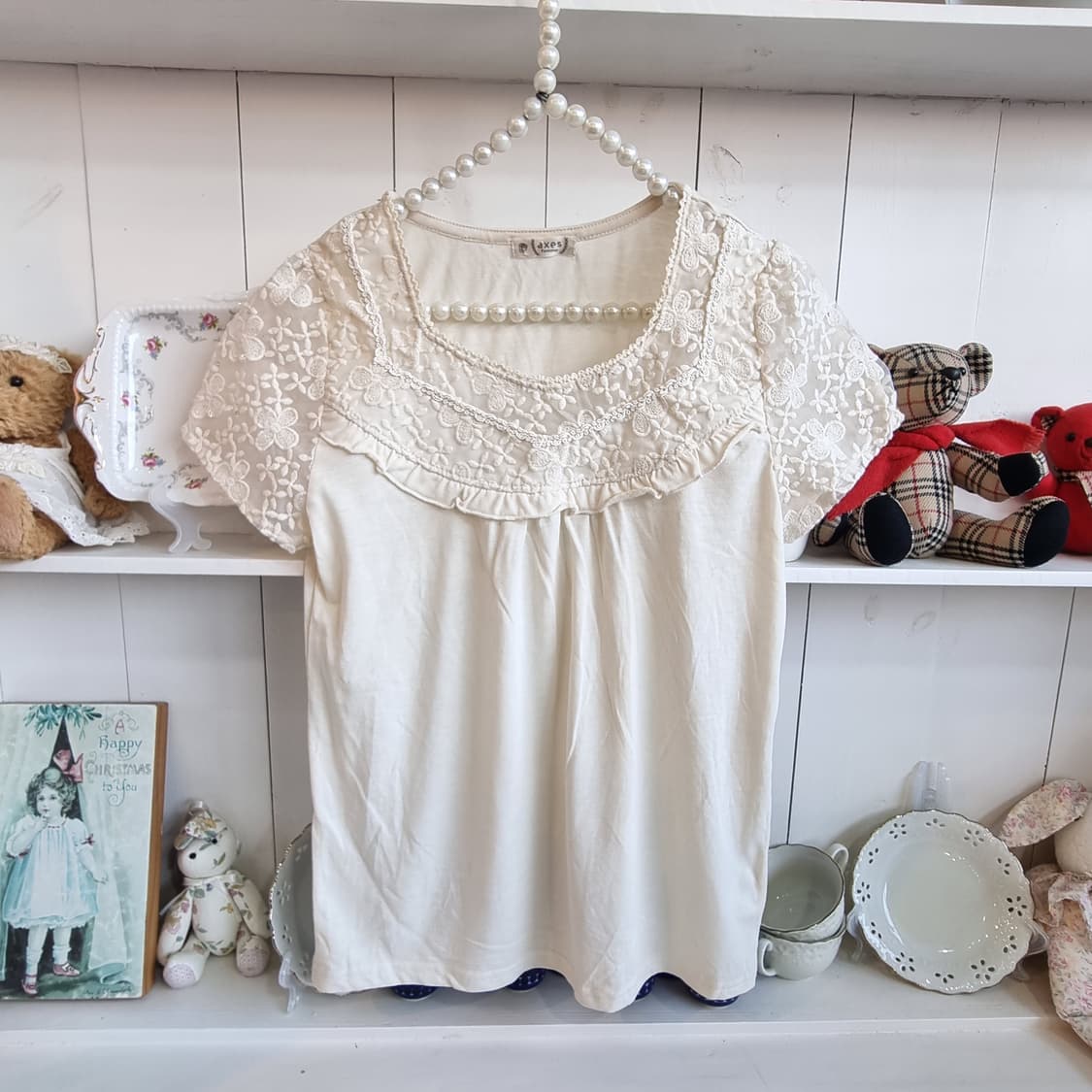 axes 레이스 블라우스 아이보리 반팔 상품이미지1