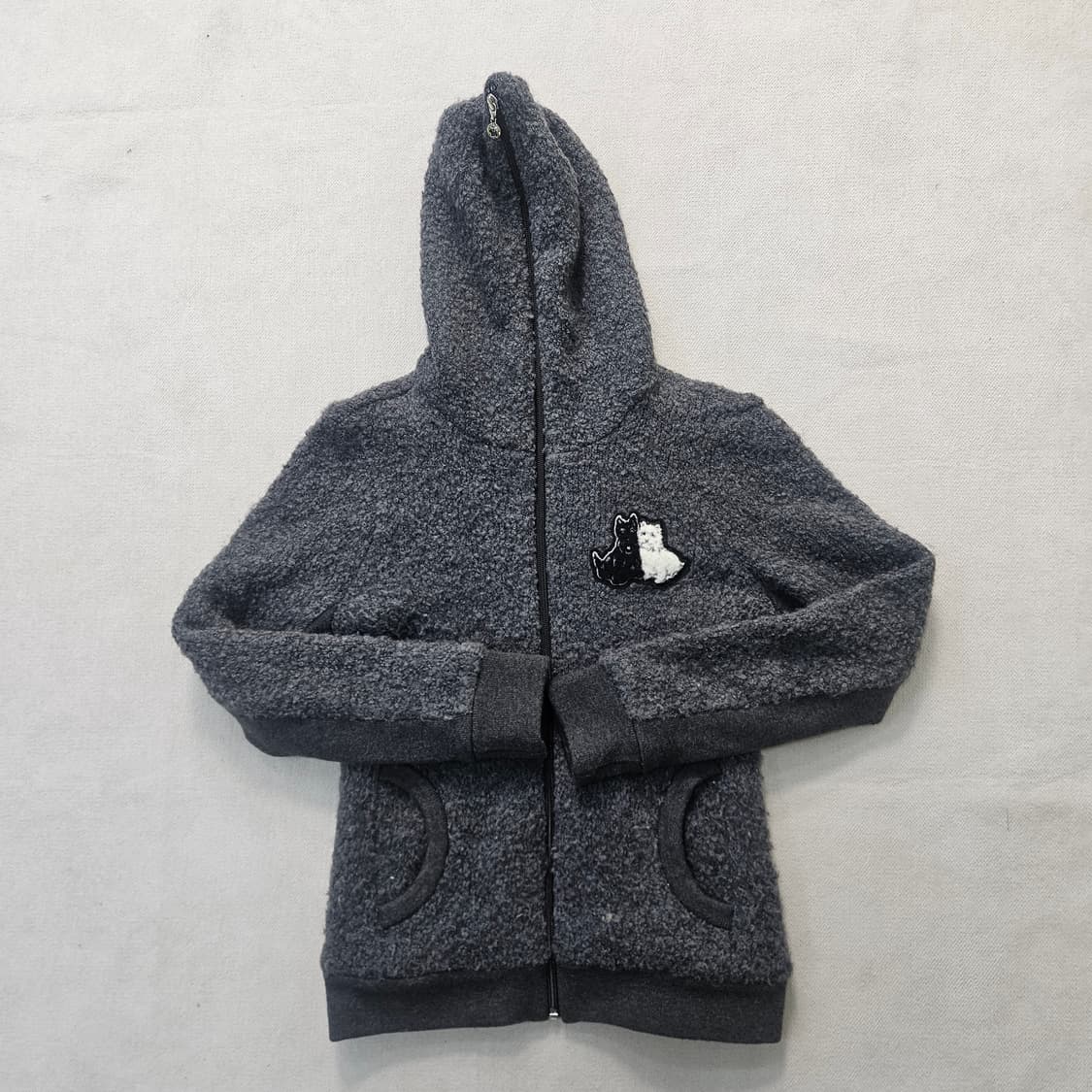 M 블랙앤화이트 여성 뽀글이 후드집업 0316Y 상품이미지1