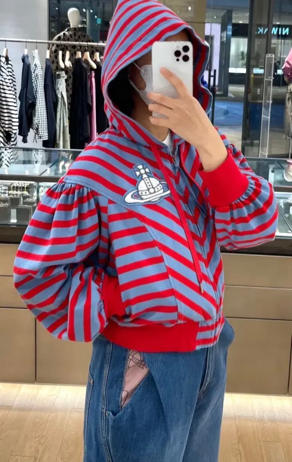 비비안웨스트우드 레드라벨 보더 후드 블루종 상품이미지2