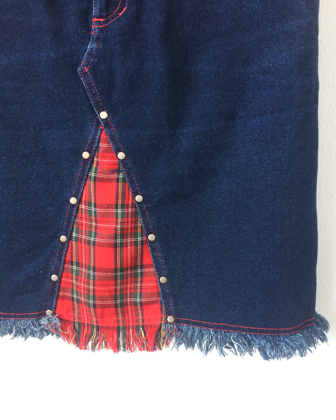 Patch point fringe denim midi skirt 상품이미지4