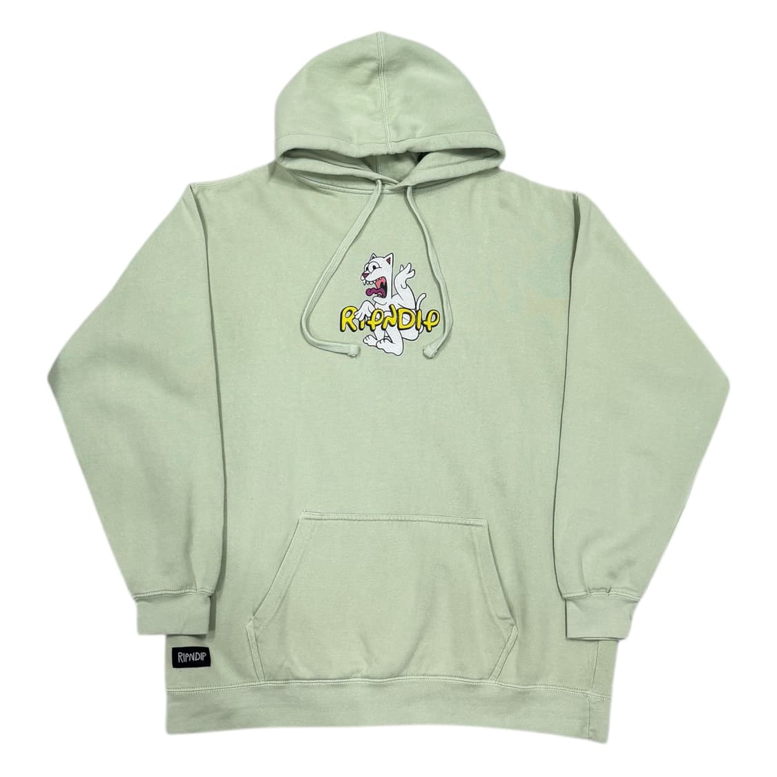 립앤딥 그래픽 고양이 캣 스웻 기모 후드티 애플그린 민트 L 상품이미지1