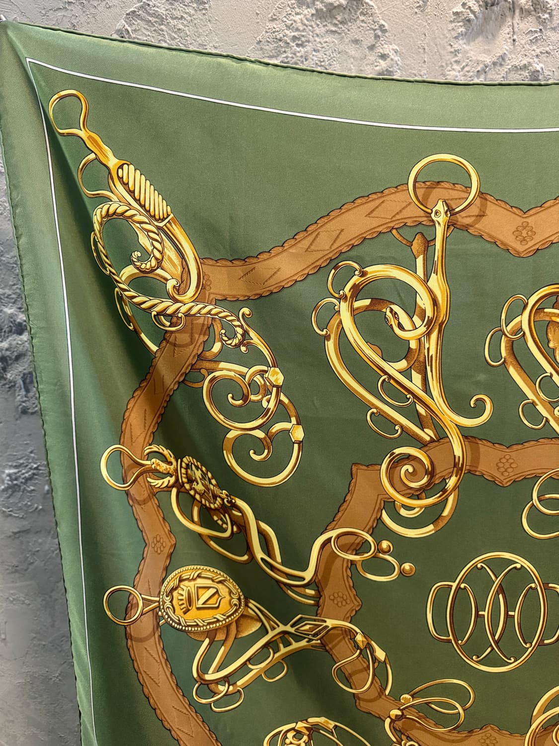 에르메스 클래식 마구 패턴 실크 스카프 그린 90 상품이미지4