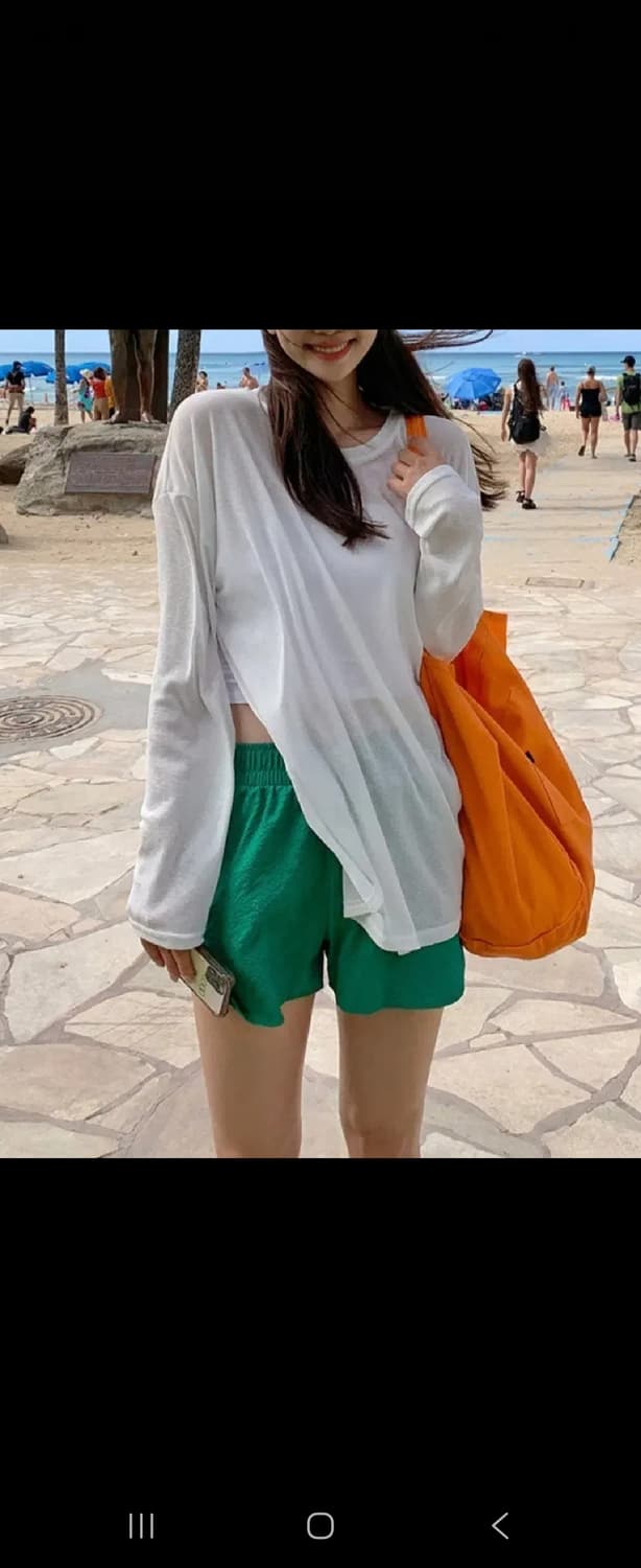 루즈 트임 커버업 티셔츠 K 화이트 수영복 비키니 상품이미지1