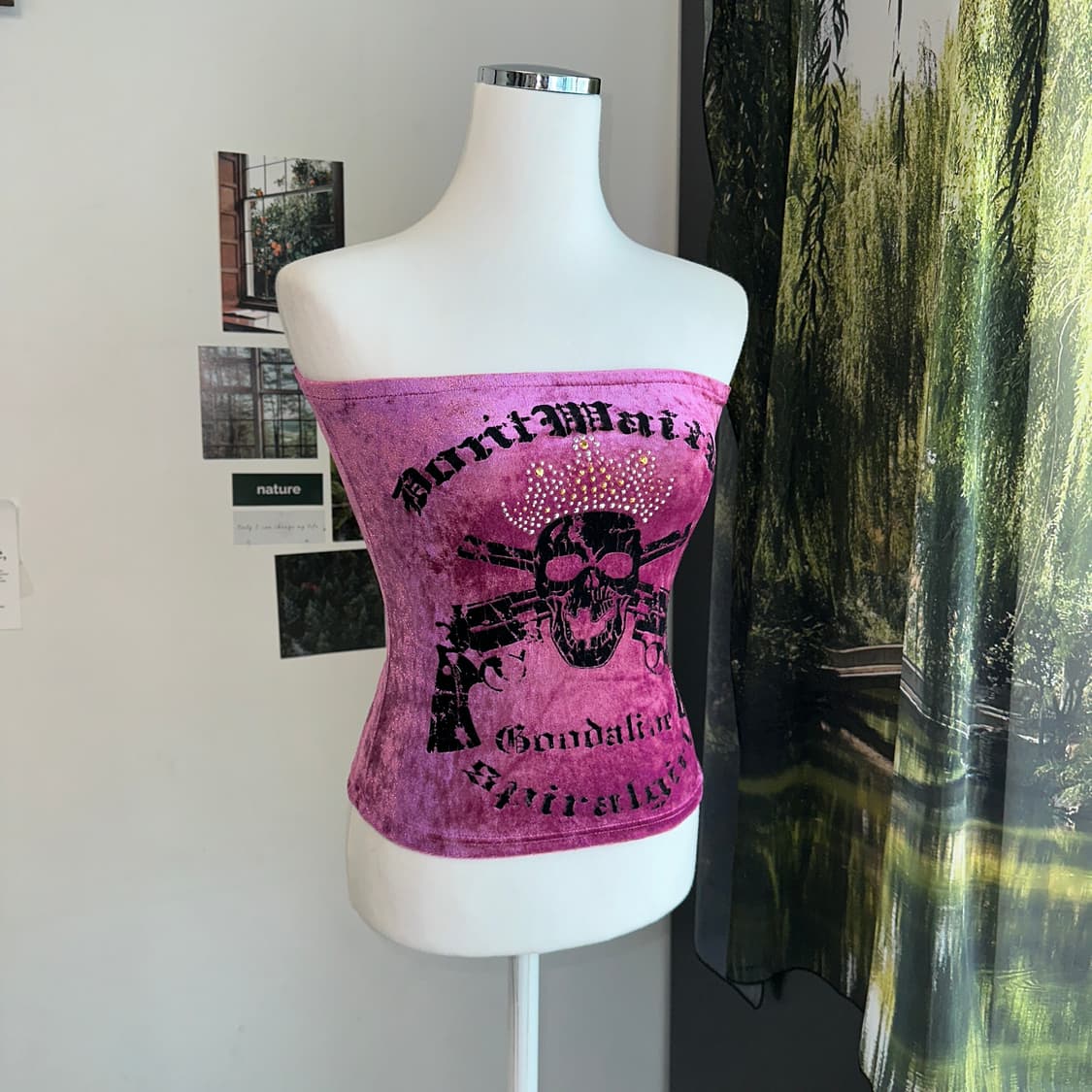 Pink velvet punk skull 튜브탑 상품이미지1