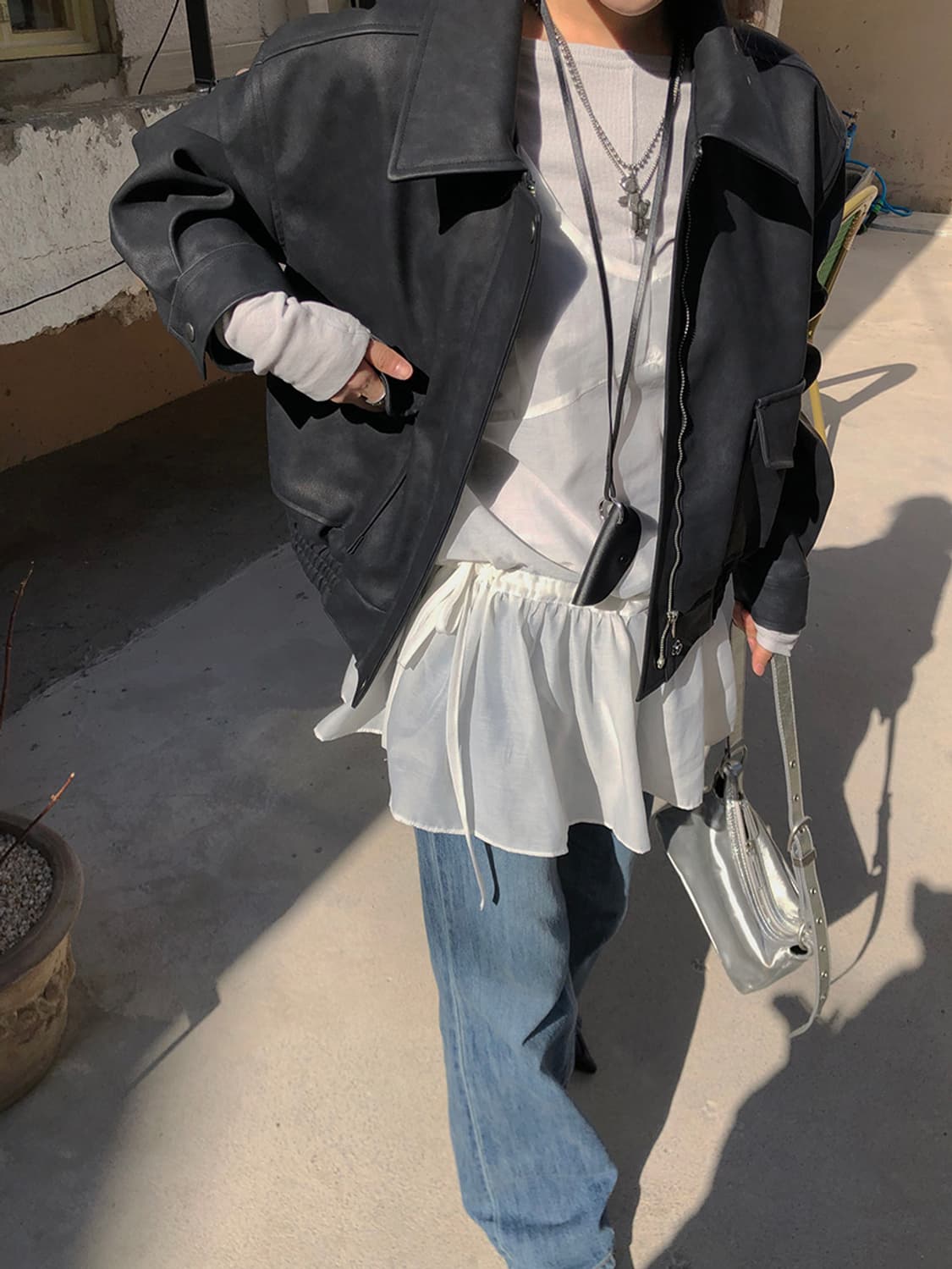 오브 오버핏 빈티지 가죽 레더 자켓 free 상품이미지8