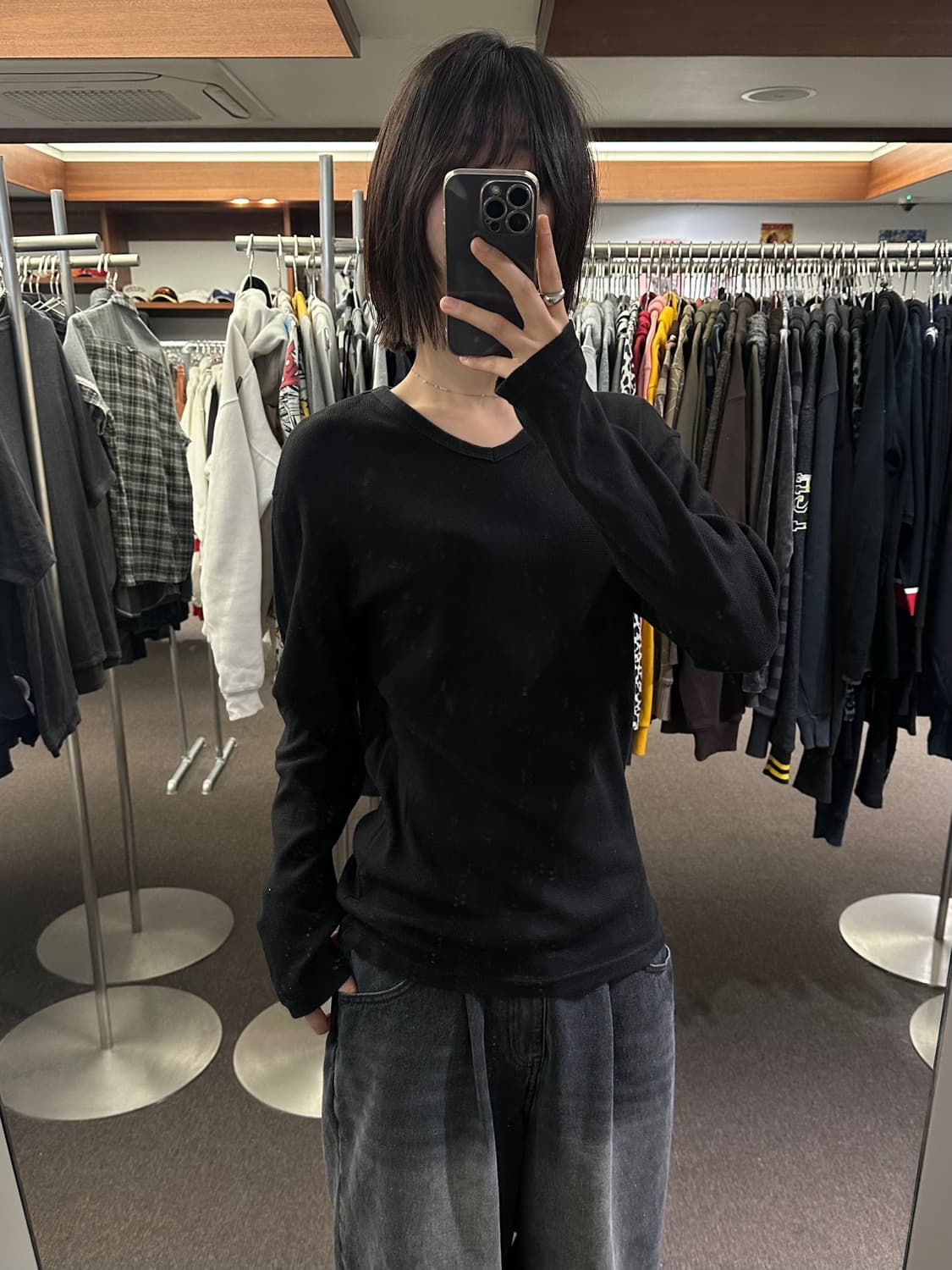 L)아비렉스 v넥 블랙 롱슬리브 상품이미지1
