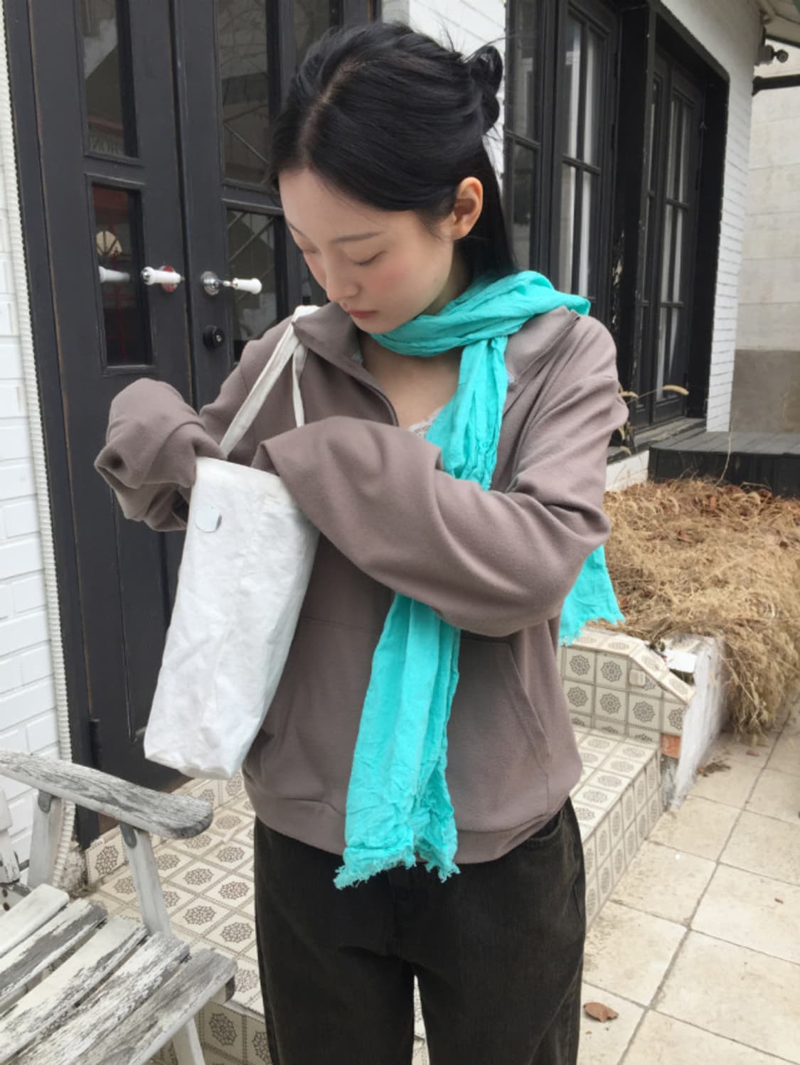 하우유 메이미 컬러 주름 롱 스카프 상품이미지1
