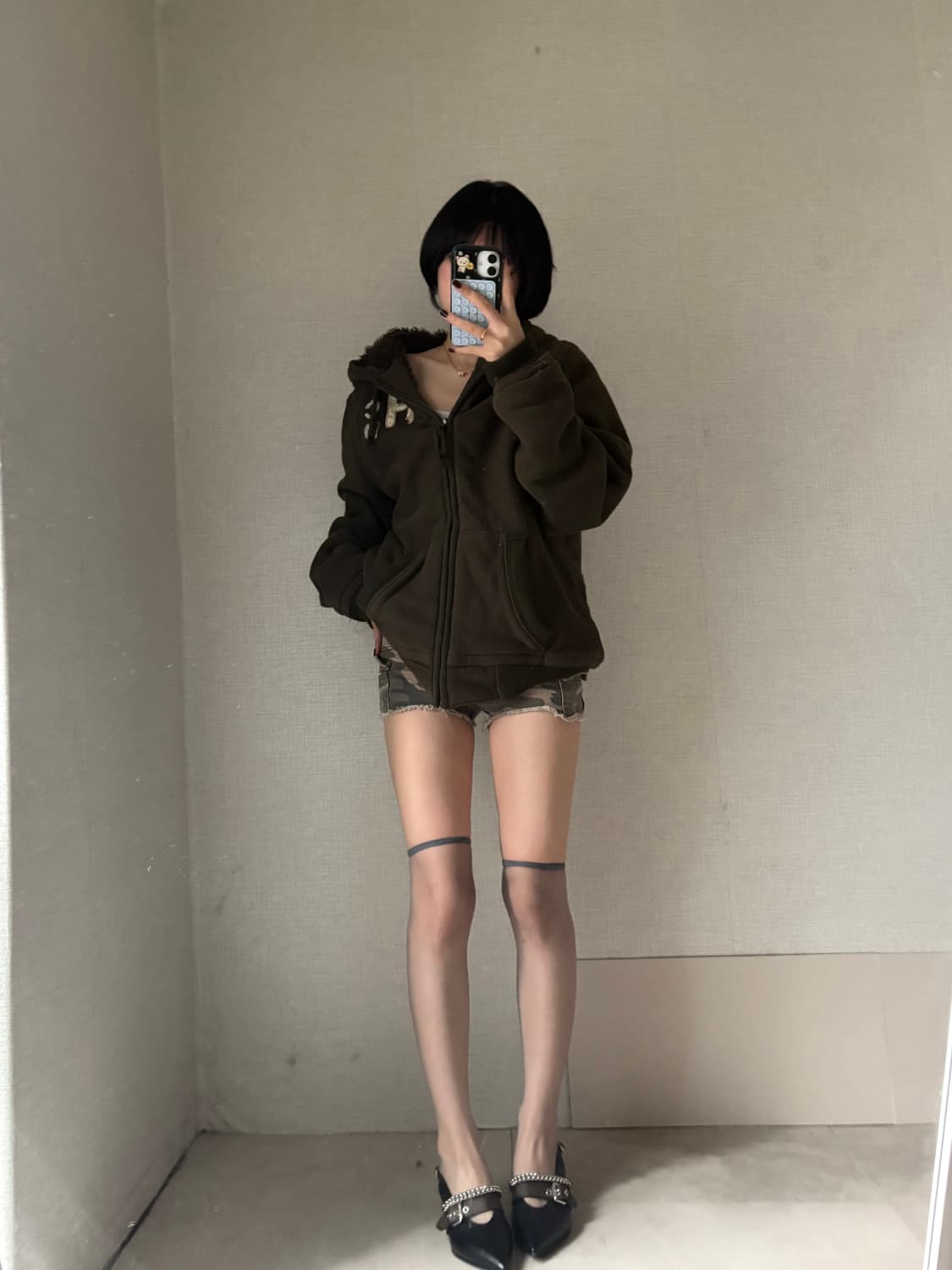 홀리스터 워시드 카키 보아털 후드집업 상품이미지7
