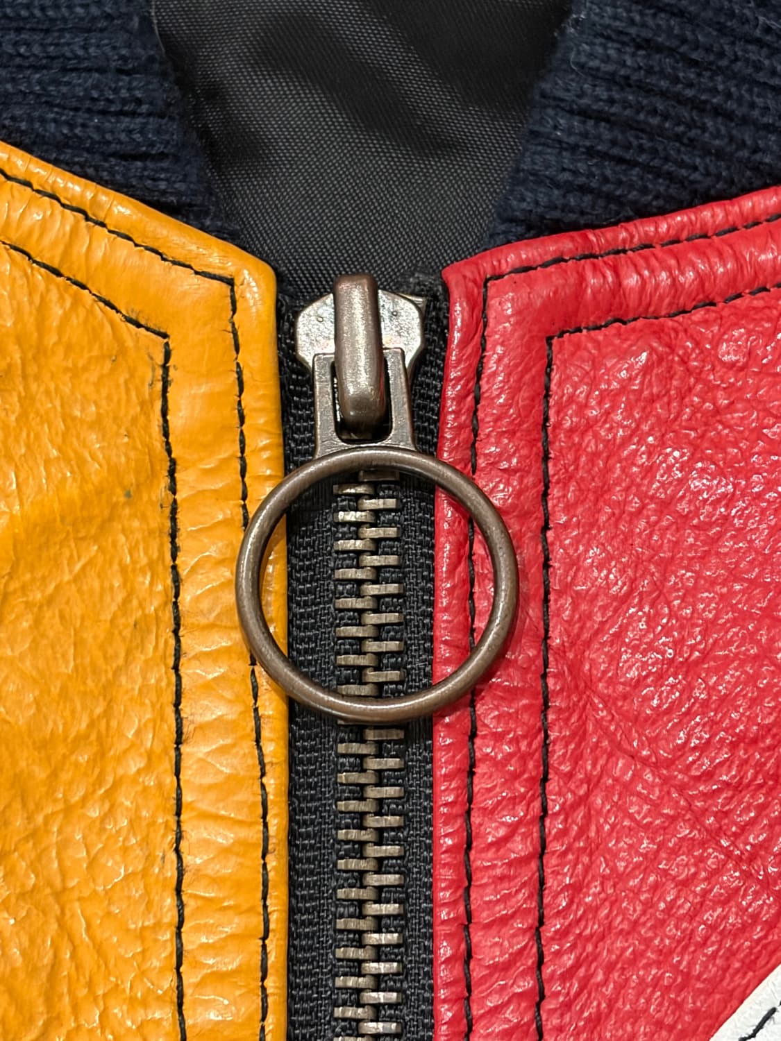 90s Cougar 크롭 레더 패치워크 봄버 블루종 자켓 상품이미지8