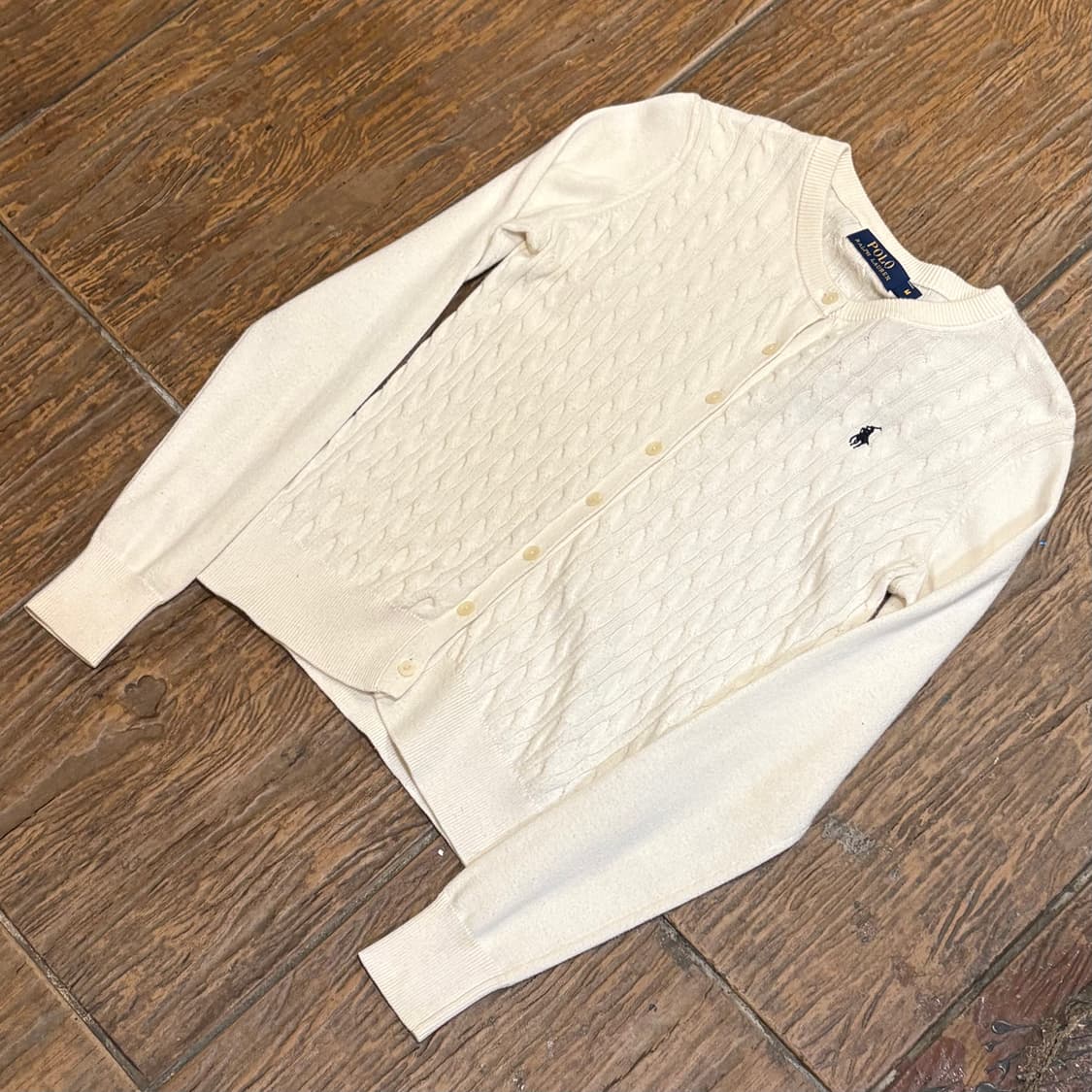 [HI] Polo 폴로 케이블 니트 가디건 화이트 상품이미지4