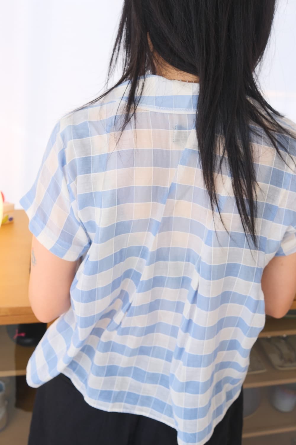 Blue check layered collar top 상품이미지4