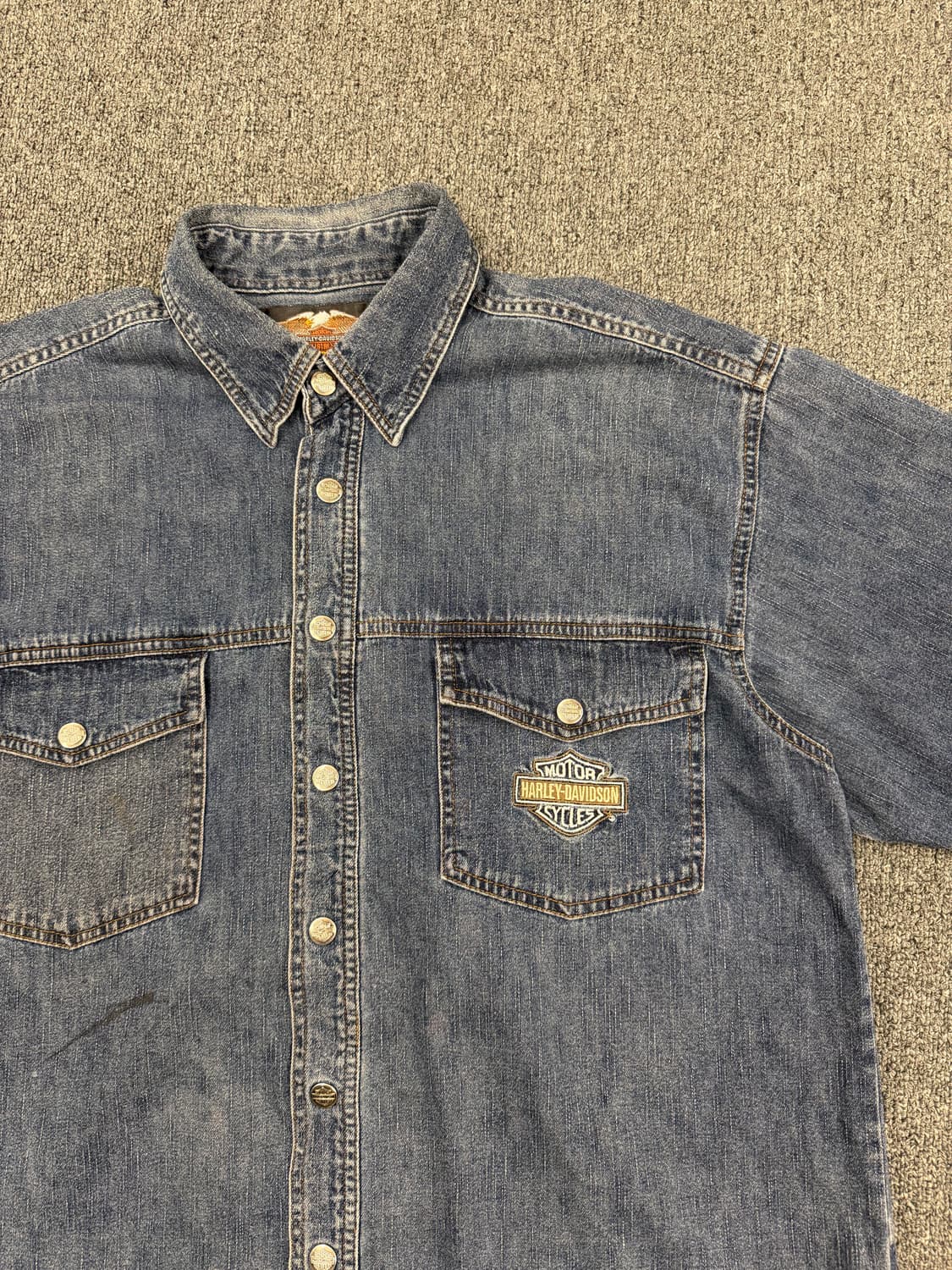 L) 할리데이비슨 빈티지 워싱 데님 반팔 셔츠 상품이미지2