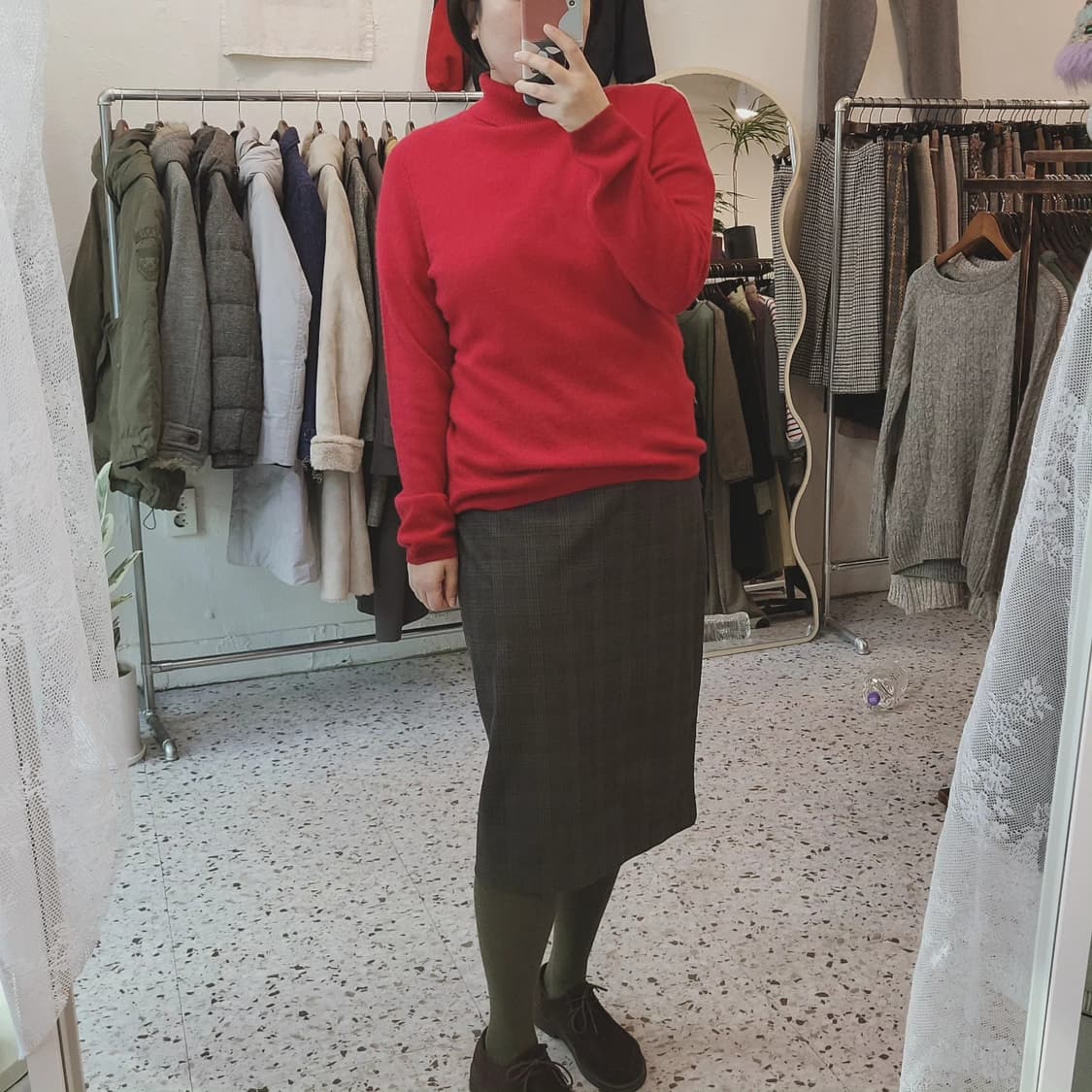 Cashmere 레드 목폴라 캐시100 니트 L 상품이미지8