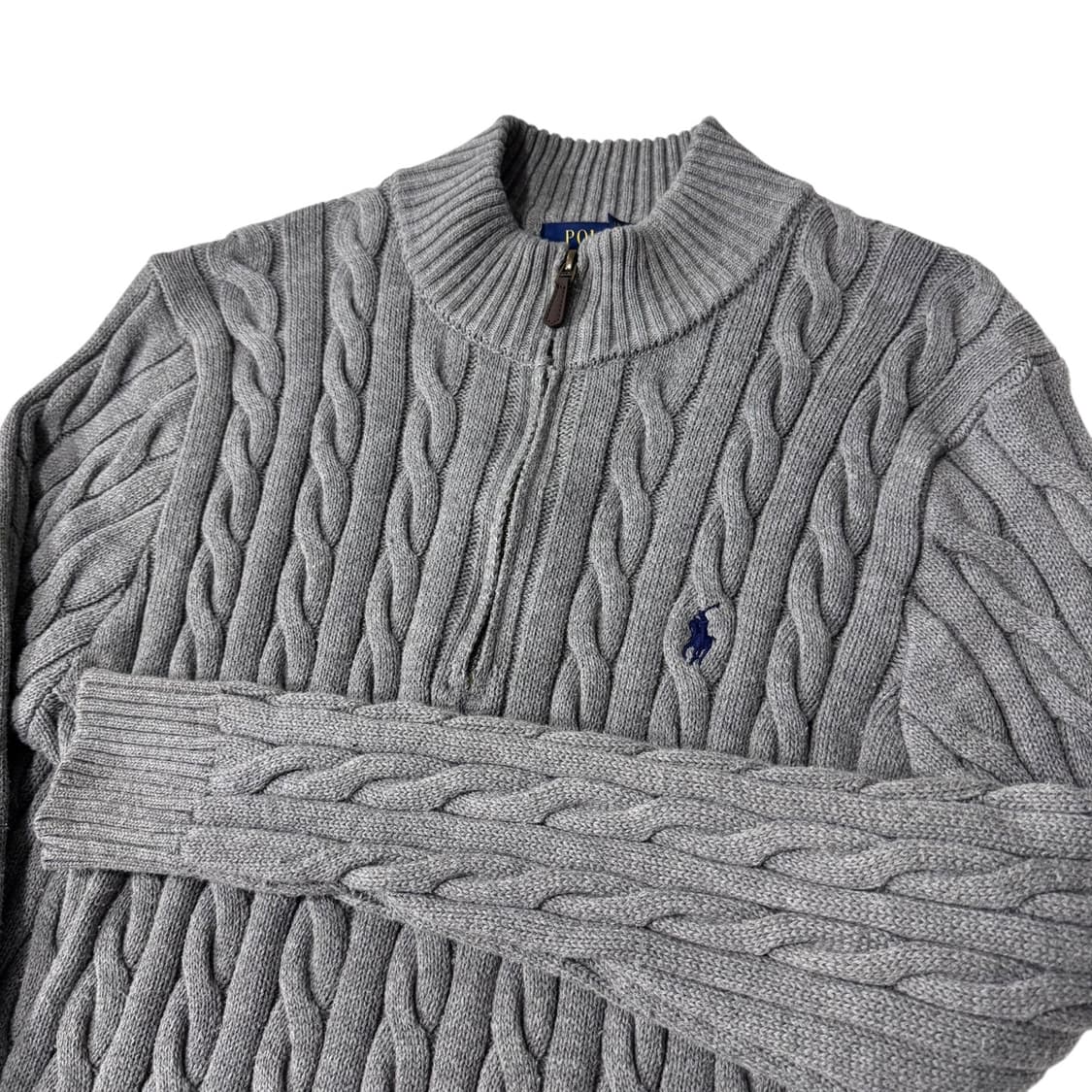 신형 폴로 랄프로렌 그레이 꽈배기 반집업니트 상품이미지2