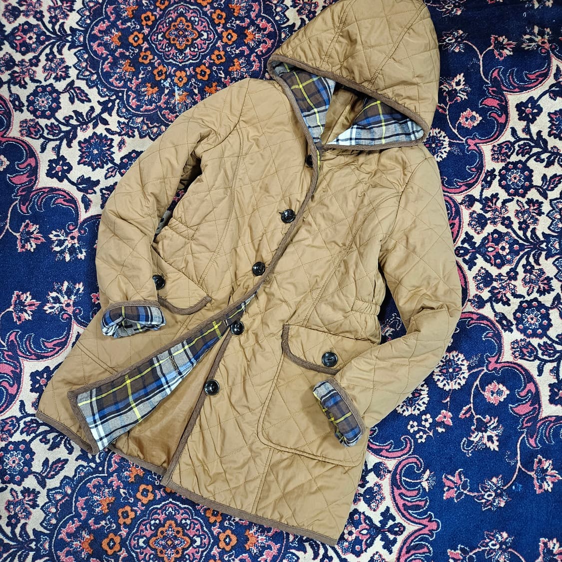 써스데이 아일랜드 퀄트 체크배색 후드 자켓  상품이미지1