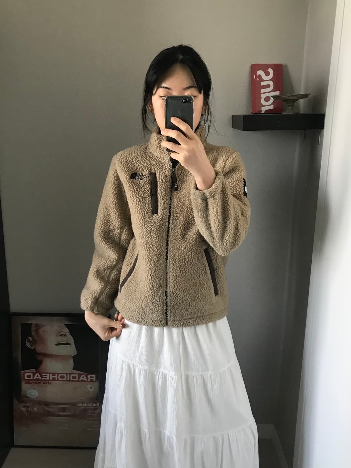 노스페이스 로고 베이지 플리스 집업 상품이미지1