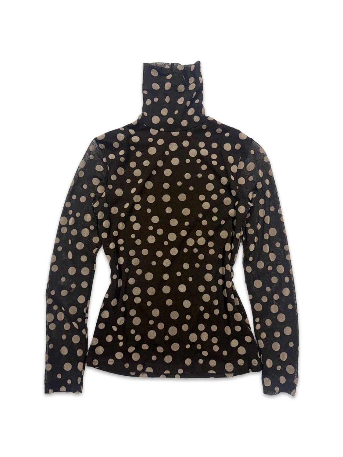 빈티지 브라운 도트 시스루 하이넥 레이어드티 상품이미지1