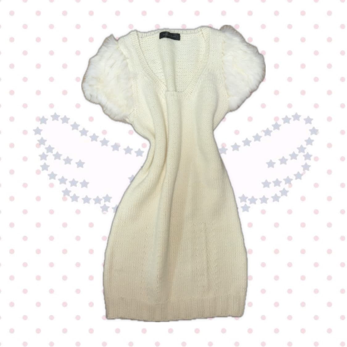 갸루 모리걸 아이보리화이트 퍼 반팔니트원피스 상품이미지1