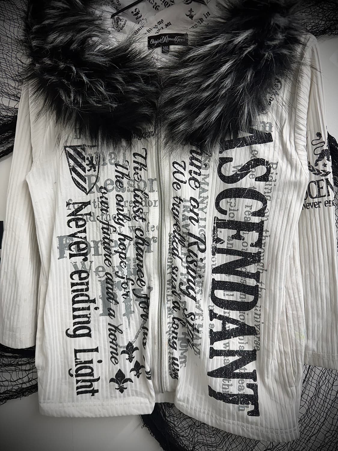 00s printing fur hood zipup 상품이미지2