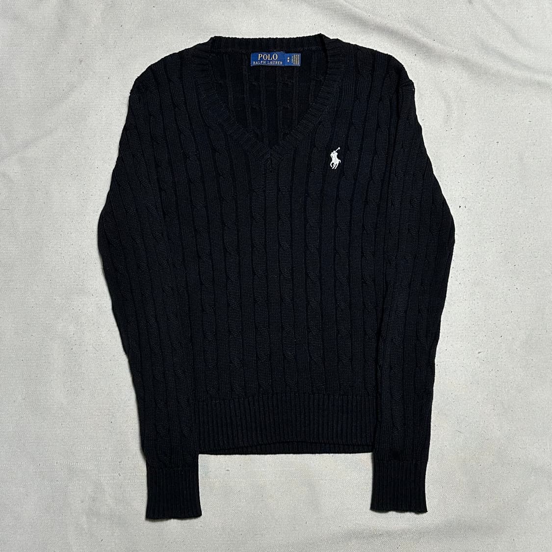 M 폴로랄프로렌 여성용 브이넥 블랙 케이블 니트 상품이미지2