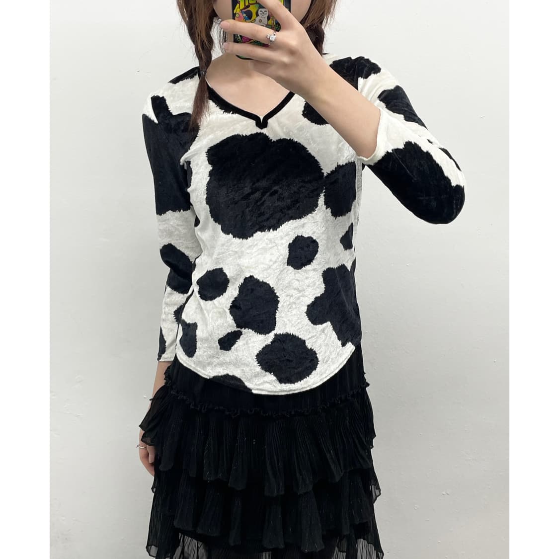 카우 패턴 벨로아 탑 상품이미지2