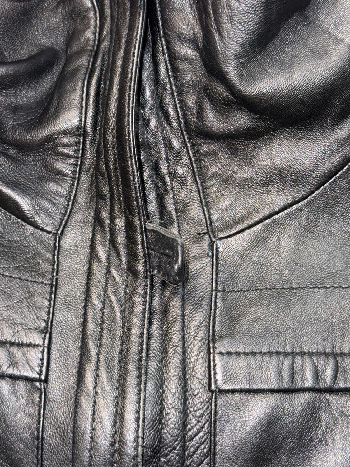 Black lamb skin high neck button jacket  상품이미지5