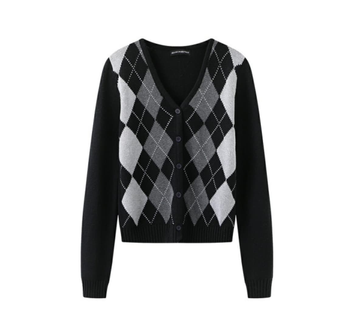 제니 착용 브랜디멜빌 엘리자베스 아가일 가디건 블랙 새제품  상태 : 새 상품이미지1