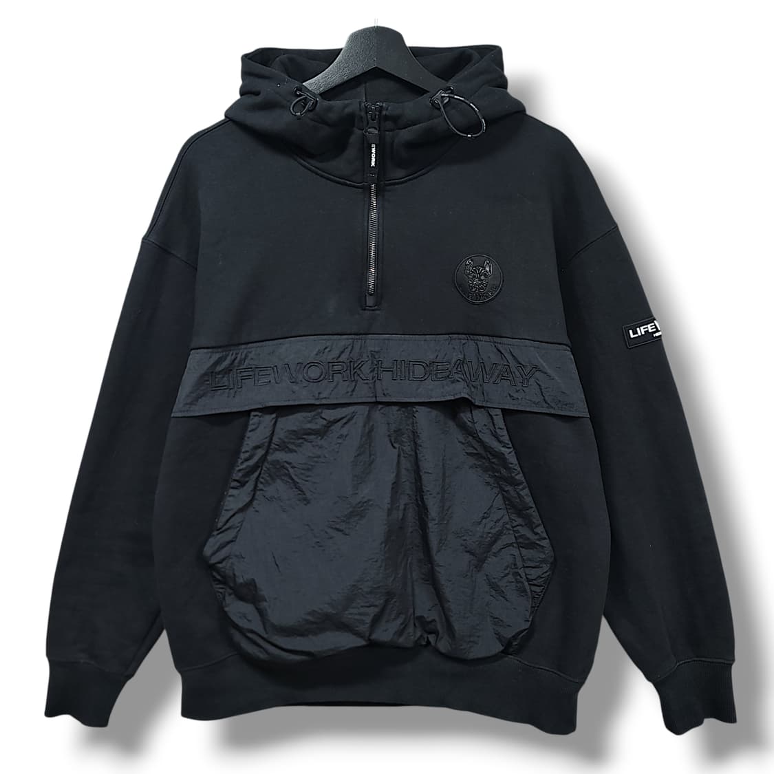 [M] 라이프워크 블랙 우븐패치 반집업 기모 후드 아노락 상품이미지1
