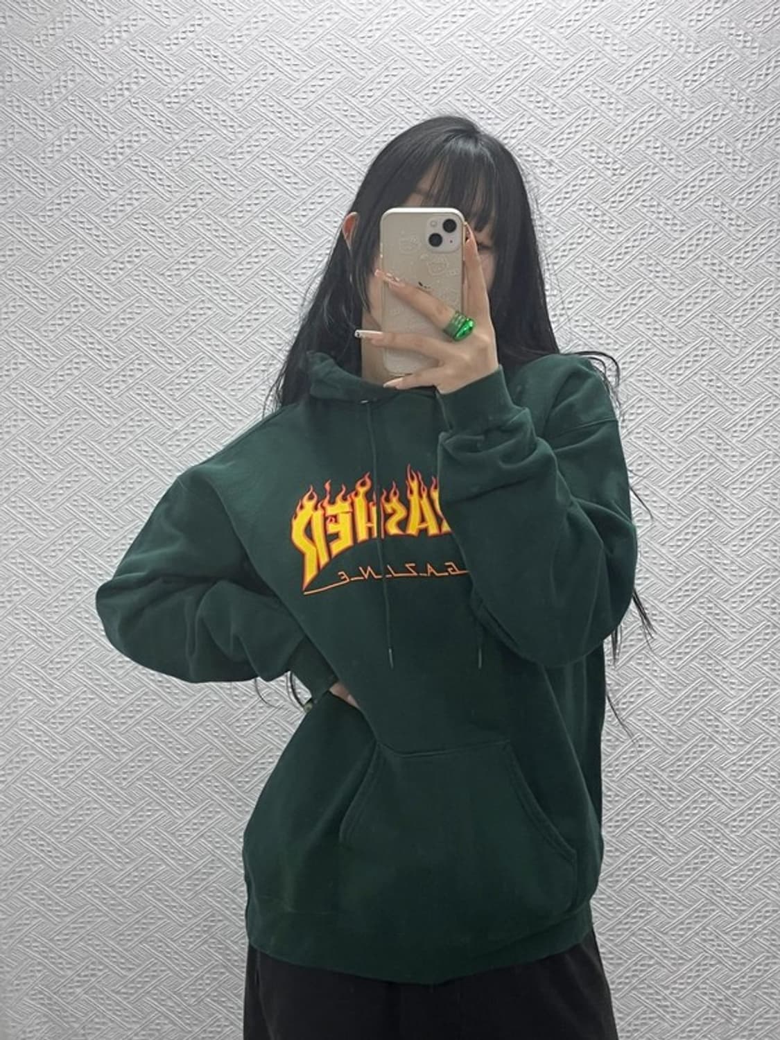 트레셔 스트릿 불꽃로고 딥그린 약기모 후드티 M C08230 상품이미지2