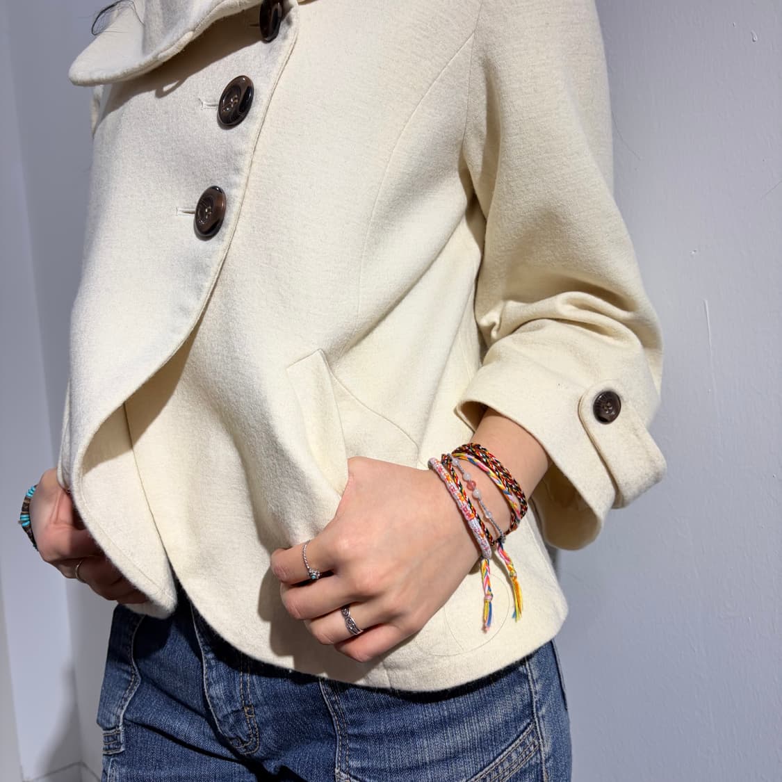 아이보리 단추 만두카라 자켓 숏코트 상품이미지2