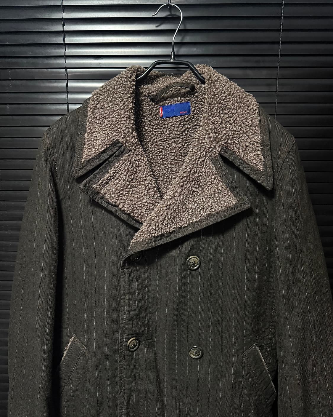 리바이스 헤링본 스트라이프 데님 쉐르파 트러커 더블 피코트 부클 양털 M 상품이미지3